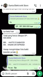 Ini Buktinya Yang Dia Minta Untuk di Konfirmasi pembayaran DP